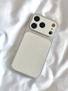 Funda de teléfono con textura de cuero de lichi, compatible con iPhone 17 Pro Max, 17 Pro, 16 Pro Max, 15, 14 Pro, 13, 12 Pro, 17, con protección de cámara, acabado mate, parachoques suave y resistente a golpes - Blanco - Ver 4