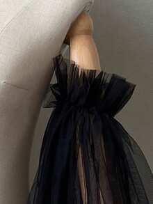 1pc White Minimalist Mesh Petal Sleeve, 2pcs Elastic Dark Bride Sleeve Cuffs, 40cm - Multicolor - View 11