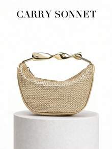 1个编织包，新款夏季设计，女士迷你斜挎拉链编织包，草编小巧休闲手提包，配金属手柄，是女士海滩、度假、假日、秋季、冬季的完美配饰，也是节日必备单品。 - 金色 - 查看 6