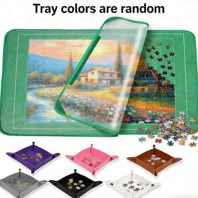 Celemela 1000-Piece Foldable Puzzle Mat (Includes 6 Trays) | Green, Non-Slip Surface, Portable Design, Suitable For Home, Office And Travel. Vibrant Green Color, Durable And Easy To Store, A Practical Accessory For Puzzle Enthusiasts. (Tray Color Random)