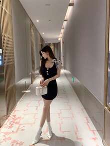 Women Short Dresses - Apricot - View 11