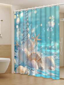 4pcs Crystal Seashell & Starfish Pattern Shower Curtain With 12pcs Plastic Hooks, Bathroom Non-Slip Mat, U-Shaped Toilet Seat Cover, Modern Home Bathroom Accessories - A - View 14