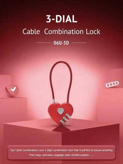 1pc Heart-Shaped Combination Lock, 3-Digit Password, Secure Anti-Theft, Suitable For Backpacks, Suitcases, Gifts, Ideal For Wedding, Birthday, Anniversary Presents
