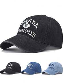 1pc CANADA RED MAPLES EST 1924 Maple Leaf Embroidery Baseball Cap, Unisex, Washed Denim Hat, Fashionable Casual Soft Crown Curved Brim Cap - Multicolor - View 12