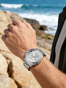 Fossil Men's All-Silver Stainless Steel Watch, With Multi-Functional Date Display, Large Dial Business Sports Watch BQ2490 - Silver - View 3