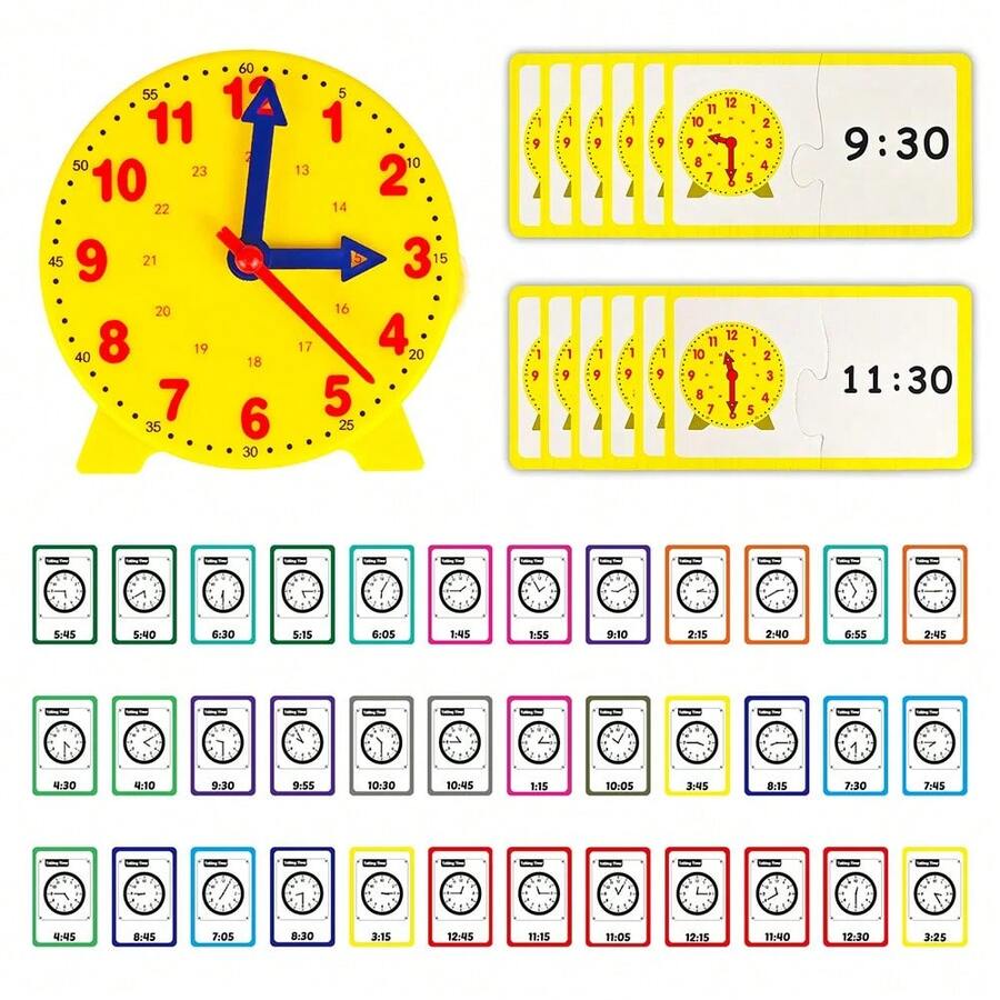 Learning Time Activity Game, Educational Clock, Hour, Minute, Second Cognition, Matching Puzzle To Teach Time, Early Counting YENQ - 48-card Clock - View 1