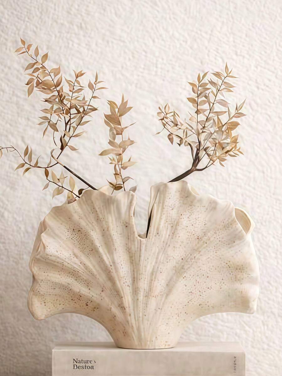 1pc French Retro Almond Leaf Vase, Niche Design, Unique Art Vase, Homestay Living Room Craft Ornament. - Vase - View 1