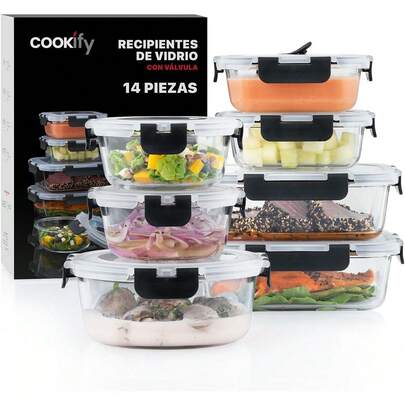 Set Recipientes de Vidrio con Tapa Hermética, Sin BPA, Contenedores para Lunch, Refractarios Aptos Microondas, Horno, Congelador Meal Preap, Juego 4 Recipientes (8 piezas)