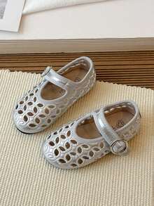 1 Paar Kleinkind Mädchen Lederschuhe mit weicher Sohle, Mary Jane Stil, atmungsaktiv mit Rundkappe, geeignet für Frühling, Sommer, Herbst - Silber - Übersicht 2