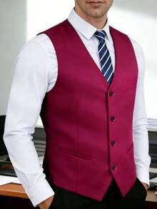 Men's Slim Fit Black Front Closure Suspender Vest, Formal Business Wedding, Spring/Autumn - Burgundy - View 5