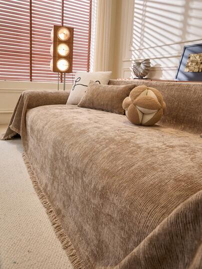 1pc High Gram Weight Chenille Sofa Blanket, Solid Color Sofa Cover, Suitable For All Seasons, Anti-Cat Scratch, Luxurious And Fashionable, Minimalist And Elegant, Decorative Sofa Cover, Sofa Protection, Applicable For Living Room, Bedroom, Study, Office, Club, Party