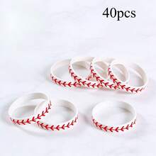 20/40/60 Pieces Of White Silicone Baseball Wristbands, Sports Softball Wristbands, Athlete Sports Gifts, Softball Party Supplies, Birthday Gifts For Boyfriend/Girlfriend, Perfect Wearing Accessories, Party Events, Corporate Sports Team-Building Activities - 40pcs - View 1