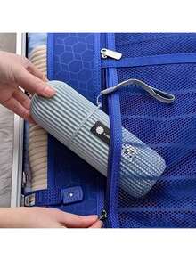 Estuche portátil para cepillo de dientes con patrón de rayas, vaso para cepillo de dientes de viaje, esencial para viajes de negocios, campamentos y viajes - Gris - Ver 7