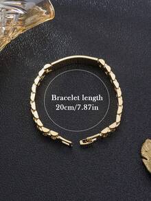 1pc 14K Gold Plated Personalized Simple Fashion Watch Strap Bracelet | Mature Business Geometric Bracelet For Men Daily Holiday Party Wear Best Gift - Gold - View 11