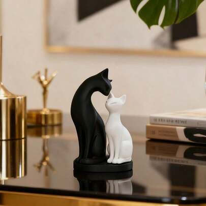 1 Pc Black And White Detachable Resin Cat Sculpture | Handmade Retro Elegant Design Exquisite Craftsmanship Durable Suitable For Bookshelf, Desk, Garden, Office Decoration Cat Enthusiasts Ideal Gift Art Ornament Birthday Gift Back To School Season Gift Valentine's Day Gift Home Goods Home Fun Decoration