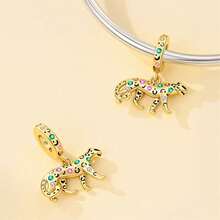 A Silver Plated Gold Animal Series - Lion, Leopard, Bee, Elephant Pendant Suitable For 3mm Bracelet Bracelet, DIY Beads, Ladies' Fashion Jewelry Festival Birthday Gift - Gold - View 2