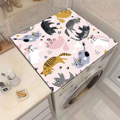 1pc Pink Cute Cat Pattern Multipurpose Absorbent Mat, Polyester Waterproof Countertop Protector Mat, Suitable For Kitchen, Dining Table Decor, Dish Drying, Washing Machine, Coffee Maker, Bathroom Vanity, Kitchen Accessories, Party Supplies