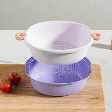 1pc Double-Layer Vegetable Washing Basket, Fruit & Vegetable Draining Basket, Cute Fruit Plate, Multi-Function Kitchen Washing Basin - Multicolor - View 3