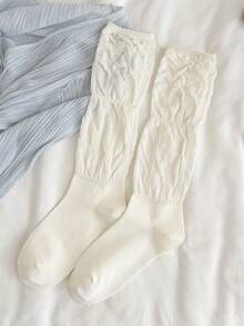 1 đôi tất dài đến đầu gối mỏng, màu trơn, chất liệu rayon, kiểu dáng xếp ly, phong cách tối giản Hàn Quốc dành cho nữ. - Nhiều màu - Xem 17