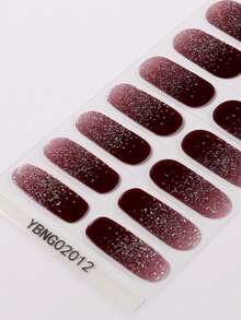 1pc Wine Red Shiny Gel Nail Stickers, 20pcs Self-Adhesive Gel Nail Decals, Cured Under Lamp - Burgundy - View 3