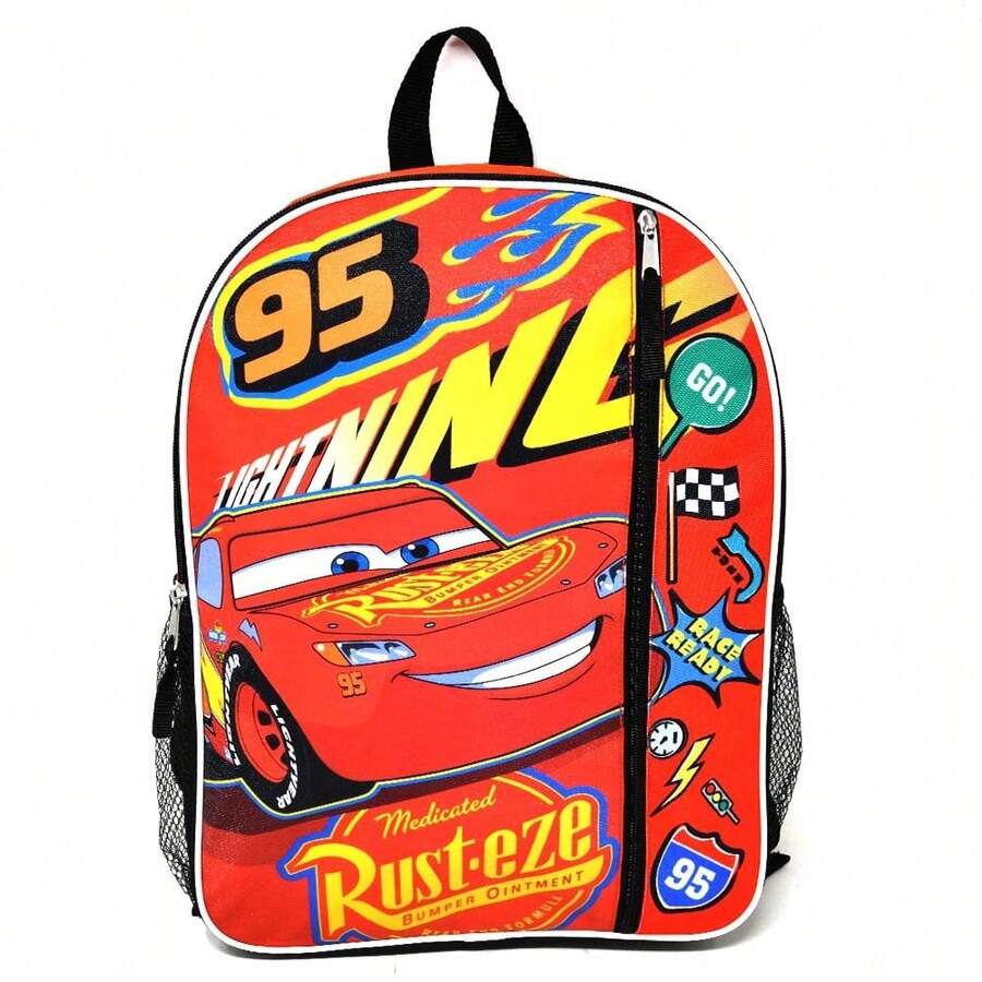 Disney Cars  16" Red Nylon School Backpack For Kids, With A Front Pocket - Multicolor - View 1