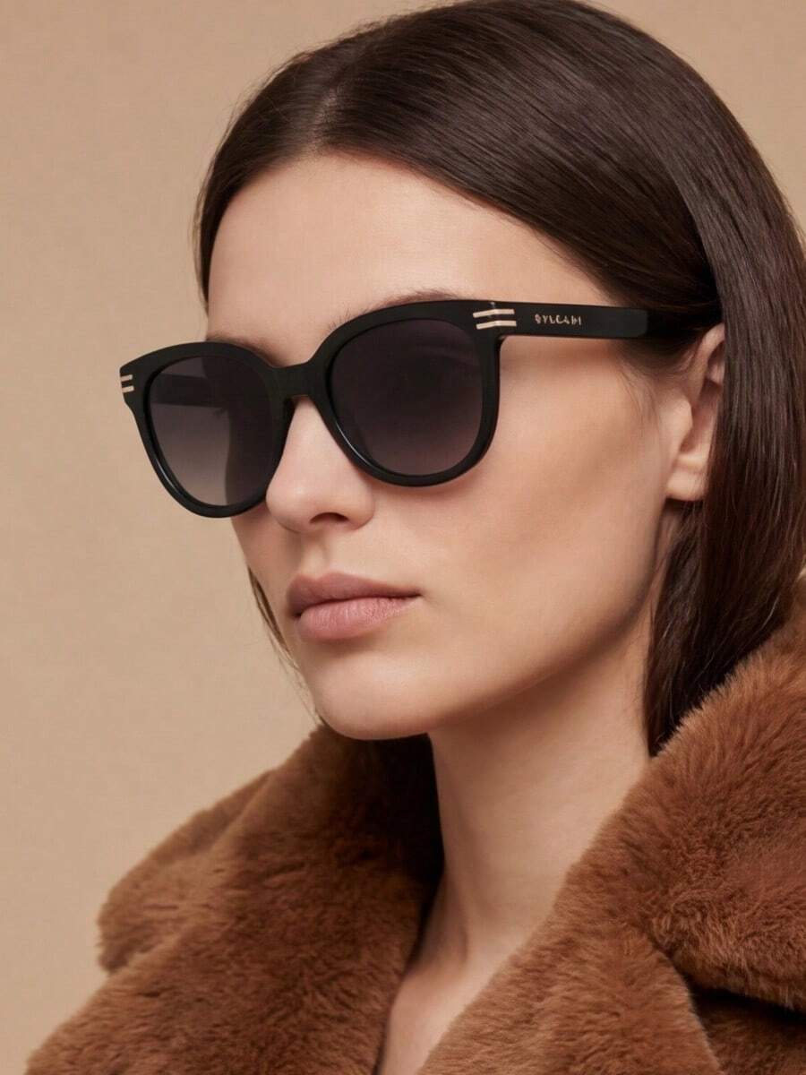 Bvlgari Gafas de sol de lujo con montura de ojo de gato para mujeres, con marco negro y detalles metálicos dorados, lentes degradados, estilo retro para la playa, viajes, fiestas y uso diario - Negro - Ver 1
