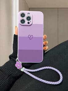 Carcasă de telefon anti-cădere în formă de inimă, pictată în culoarea violet, cu brățară pictată în gol, compatibilă cu 17/17Pro/17ProMax/16/11/16Pro/16Plus/16ProMax/16E/15ProMax/13/14/12/XS/XR/7G/8P, Galaxy S25/S25Plus/S25Ultra/A16/A36/A26/A56/A50/A12/A32/A52/A72/A51/A21S/A13/A14/S24/S24Plus/S24Ultra/S20/S23/S22/A53/S20FE/S21, versiune internațională, nu versiunea internă - Multicolor - Vizualizare 3