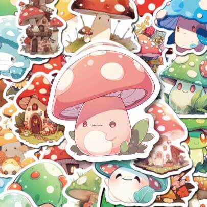 50 PCS Mega Mushroom Sticker Pack – Cute Vinyl Decals | Waterproof Stickers For Water Bottles, Planners & DIY Crafts | Adorable Mushroom Character & Fairy House Designs For Teens, Adults & Fantasy Enthusiasts