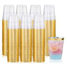 10pcs/20pcs/25pcs/30pcs/40pcs High-End Gold-Rimmed Transparent Cups, Reusable Water/Juice Cups Suitable For Parties, Weddings, Picnics And Various Events - Transparent With Gold Trim - View 4