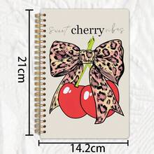 1pc Sweet Cherry Leopard Bow Spiral Notebook | 5.5x8.3 Inches, High-Quality Inner Pages, Retro Fashion Design Diary, Durable Spiral Binding, Lined, Suitable As Gift And Daily Note-Taking - A5 - View 3