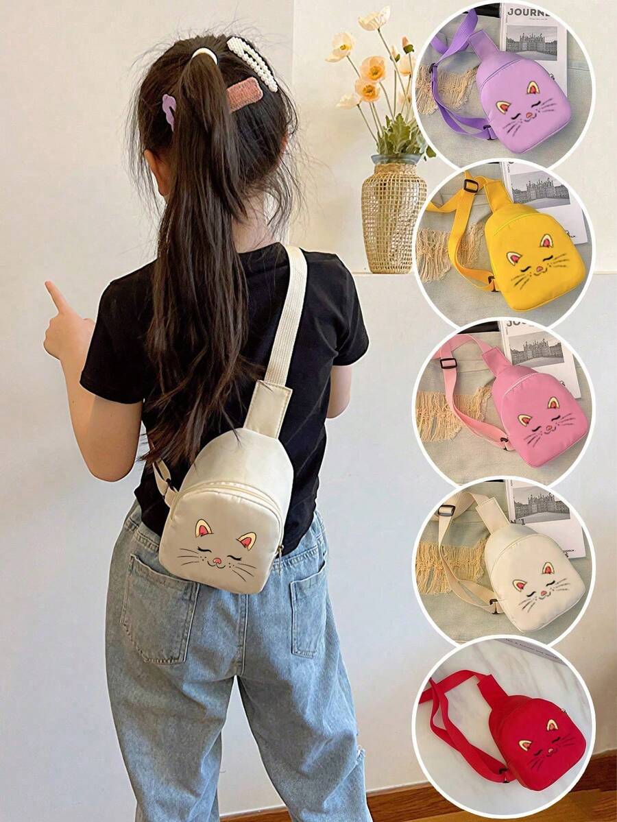 1 paquet de sac de rangement pour bonbons, sac banane, sac de sport, sac bandoulière, portefeuille zippé minimaliste et léger, pour usage quotidien, voyage, extérieur, shopping, cadeau de fête, cadeau d'anniversaire pour amis, couleur unie, motif mignon de chat de bande dessinée, sac mode décontracté pour étudiants, garçons, filles, adolescents, petite amie, accessoires de voyage - Chat aux yeux plissés - Voir 1