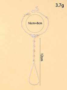 1pc Silver Bohemian Style Geometric Zirconia Knuckle Hand Chain Bracelet For Women, Summer Beach Jewelry - Silver - View 5