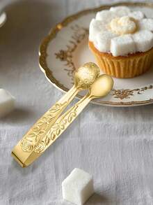 2pcs/4pcs, Gold, Silver, Stainless Steel Mini Fruit Clips, Dessert Clips, Candy Clips, Cooking Tools, Rose Print, Reusable Mini Party, Wedding And Kitchen Dining Clips - - - View 2