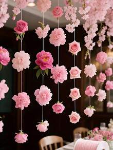 10米长DIY花帘装饰，DIY婚礼拱门，人造花帘，春季花瓣装饰，人造花吊坠婚礼房装饰，母亲节和毕业典礼，3-10厘米随机尺寸花朵材料包，装饰配件 - 彩色 - 查看 2