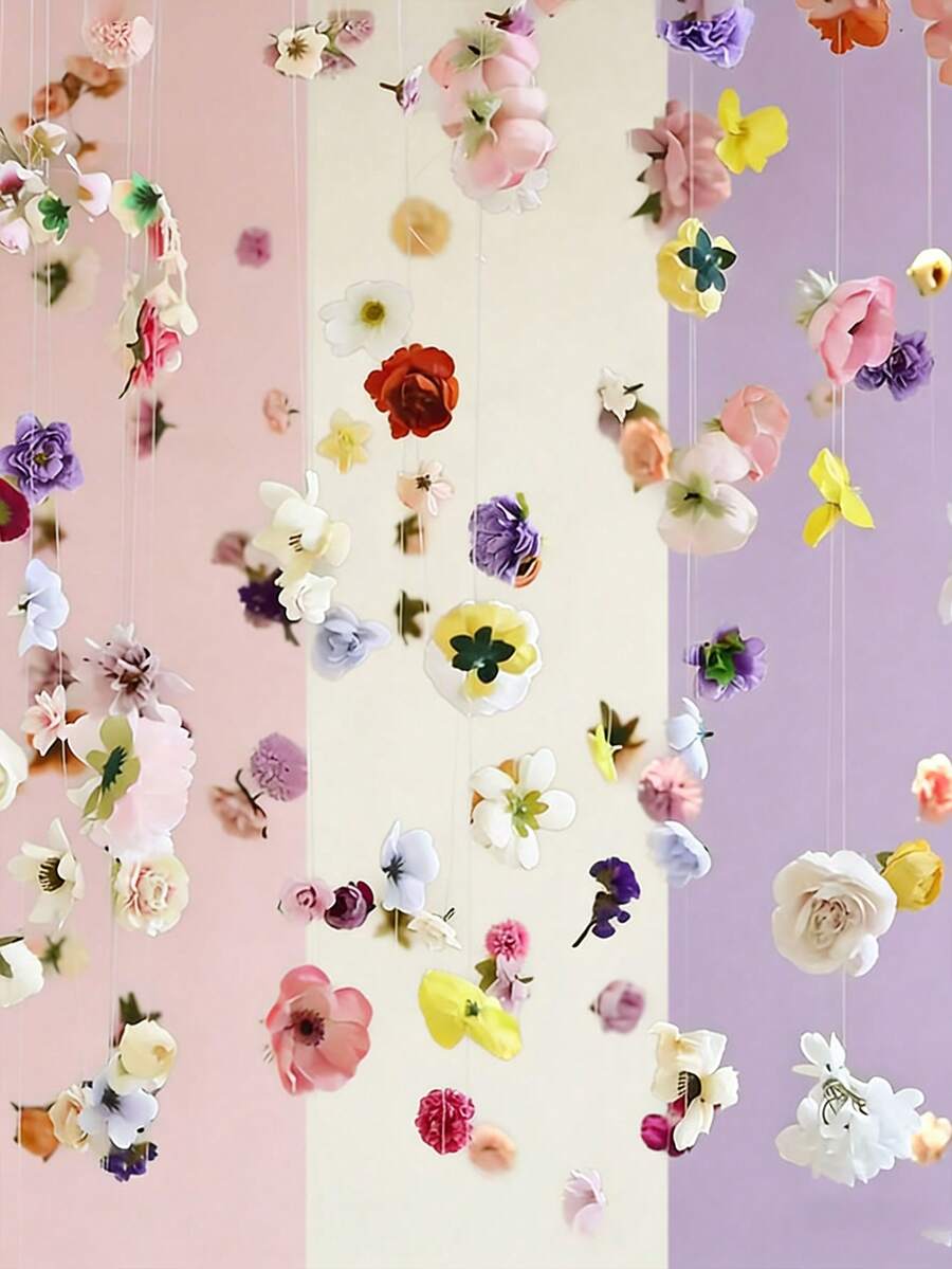 10米长花环DIY装饰，DIY婚礼拱门，人造花帘，春季花瓣装饰，人造花吊坠婚礼房装饰，母亲节，毕业季，3-10厘米随机尺寸花朵材料包，装饰配件 - 彩色 - 查看 1