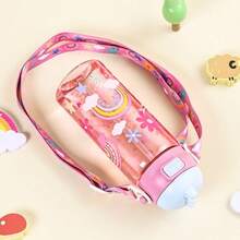 Kids Straw Cup Cute Cartoon Water Bottle Portable Strap Student Water Bottle Plastic Water Cup - Multicolor - View 5