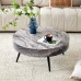 Round Coffee Table, 70 Cm Diameter, Textured Grey Marble Top (MDF), Black Metal Legs. Minimalist Design, Ideal For Living Rooms And Small Spaces. - Grey - View 5