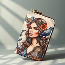 Porta carte a fisarmonica vintage con motivo di una , tasca singola con cerniera, sacchetto per riporre carte e monete, borsa portatile. - 15 - Visualizzare 20