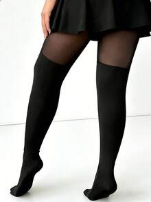 1 Pair Black Spliced Pantyhose, Smooth Anti-Snag Tight Pants, Sexy Stockings Anti-Snag Shapewear Multifunctional Women's Pantyhose, Breathable, Suitable For Summer Outfits - Black - View 8