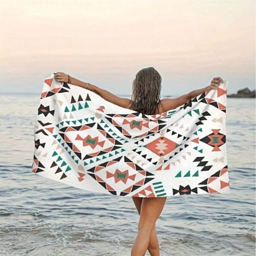Extra Large Bohemian Microfiber Beach Towel - Super Soft, Quick Dry, Vibrant Geometric Pattern - Ideal For Yoga, Swimming And Beach Activities - Rectangular - A - View 1