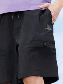CAMEL CROWN 男士夏季速干透气直筒休闲短裤，轻薄卡其色长裤 - 黑色 - 查看 4