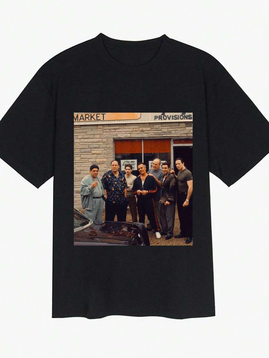 Vintage Movie 90s TV Show Mafia Sopranos. Graphic Tee T-Shirt, Seasonal Casual Men's T-Shirt, Plus Size Women's Round Neck Cotton Short Sleeve T-Shirt, Outdoor Sports, Holiday Gift - màu đen - Xem 1