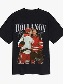Plus Size Women's Vintage Hockey Hollanov Heated Rivalry Graphic Tee T-Shirt Casual Minimalist Pattern Round Neck Short Sleeve Loose Fit Plus Size T-Shirt, Suitable For Summer, Going Out - 12A - 查看 2