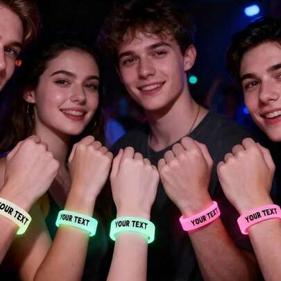10 piezas de pulseras de silicona personalizables que brillan, con colores que van desde un naranja vibrante hasta un rosa suave, adecuadas para bodas, despedidas de soltera, celebraciones de inauguración de la casa y talla grande, sin fuente de alimentación requerida, recuerdos para fiestas de despedida de soltera