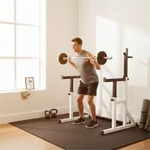 RAVIAN Adjustable Squat Rack & Bench Press Stand – Heavy-Duty Home Gym Power Rack With Spotter Arms, Dip Bars & Weight Plate Storage, Multi-Position Barbell Rack - White+Black - View 7