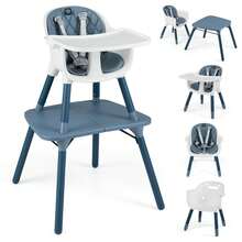 4 In 1 Baby High Chair Convertible Toddler Table Chair Set With PU Cushion Beige/Gray/Brown/Pink - Màu xanh lam - Xem 1