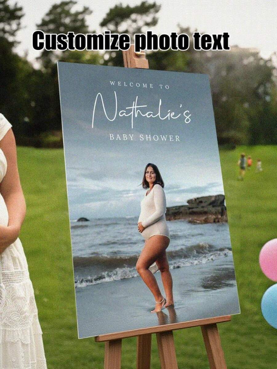 1pc Photo Baby Shower Welcome Sign, Modern Minimalist Baby Shower Welcome Sign With Photo - Multicolor - View 1