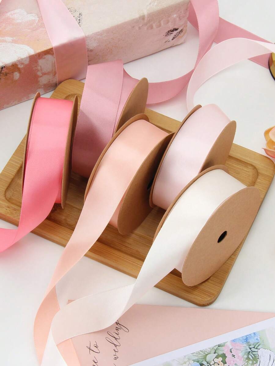 5pcs High-Density Polyester Satin Ribbon, Silky Smooth Texture, Suitable For Valentine's Day Flower Gift Wrapping, Wedding Wreath Decoration Bows, Party Atmosphere Decor Streamers, Cake Packaging Ties, Birthday Party Decor Ribbons, Hair Accessories DIY, Sewing Craft Supplies
