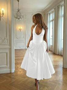 Elegant Backless Halter Neck Dress, Suitable For Commuting And Dating Party - White - View 6