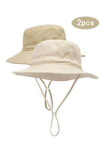 2pcs Adjustable Brim Bucket Hat, Multi-Size 6 Months To 8 Years Old Kids Bucket Hat, Boys Girls Dual-Color Print Cap - Multicolor - View 26
